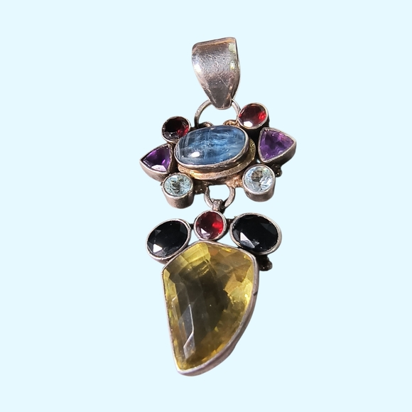 Jewelry - Large Sterling Silver Multi-Gemstone Artisan Statement Pendant